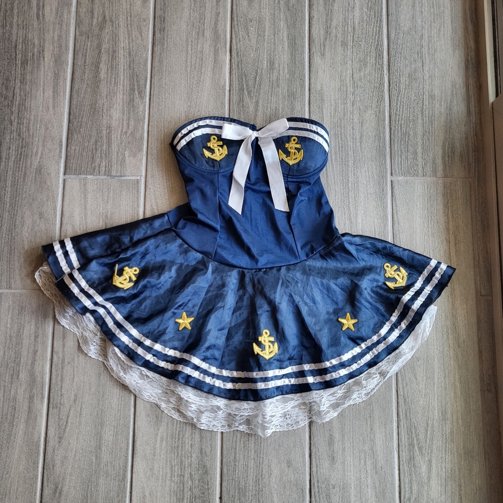 Sexy Sailor navy nautical pinup cosplay Halloween Costume blue - Picture 3 of 13